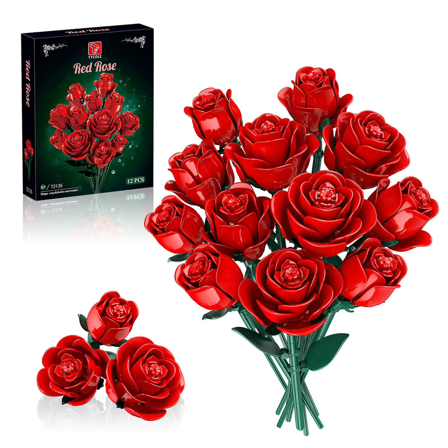 TYCOLE Rote Rose Bouquet, Bausteine Spielzeug, 12-teiliges Set, ab 6 Jahren - Bild 4