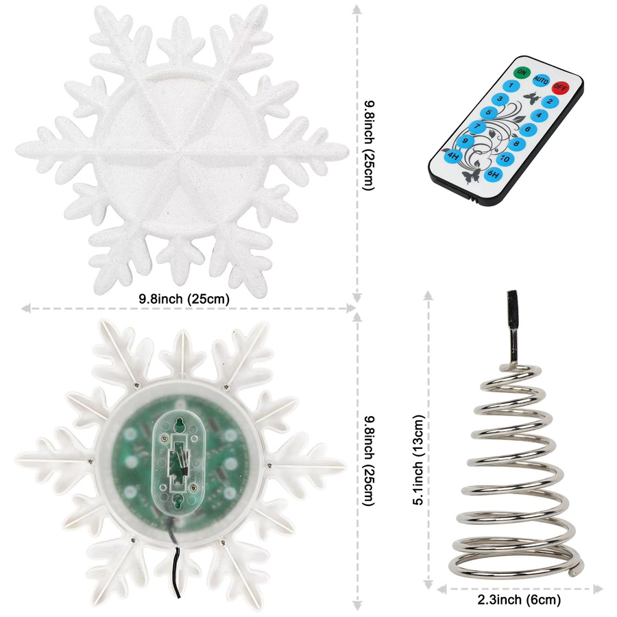 OurWarm LED Weihnachtsbaumspitze mit weißen Schneeflocken und Glitzer in Multicolor, Höhe: 25,0 cm, Breite: 13,0 cm - Bild 3
