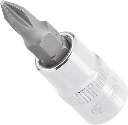 Vigour Schraubendreher-Einsatz Kreuzschlitz PH 0 mit 1/4 Zoll Innenvierkant, Silber, Gesamtlänge: 3,8 cm - Bild 1