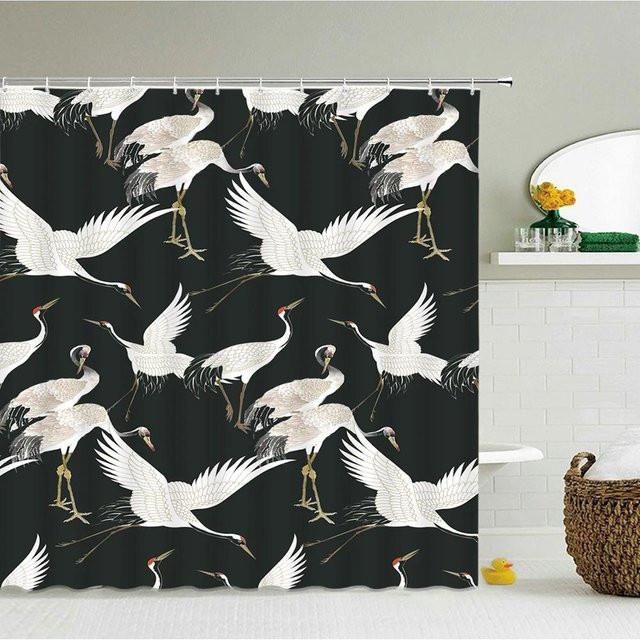 Wasserdichter Duschvorhang im chinesischen Stil mit Blumen, Vögeln und Bäumen von Household supplies MH, Farbe Schwarz, B/H: 180 x 230 cm - Bild 1