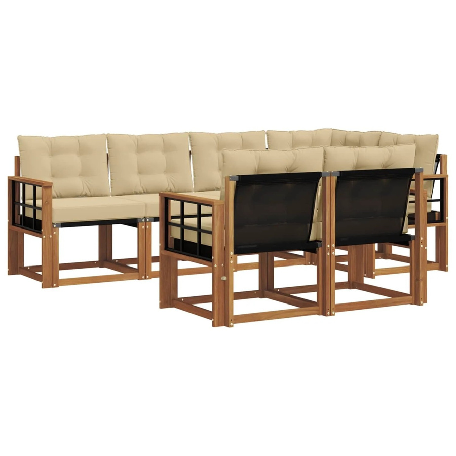 vidaXL Outdoor-Sofagarnitur 7-teilig aus Akazienholz und Textilene in Natur und Beige mit Kissen und L-Form - Bild 2