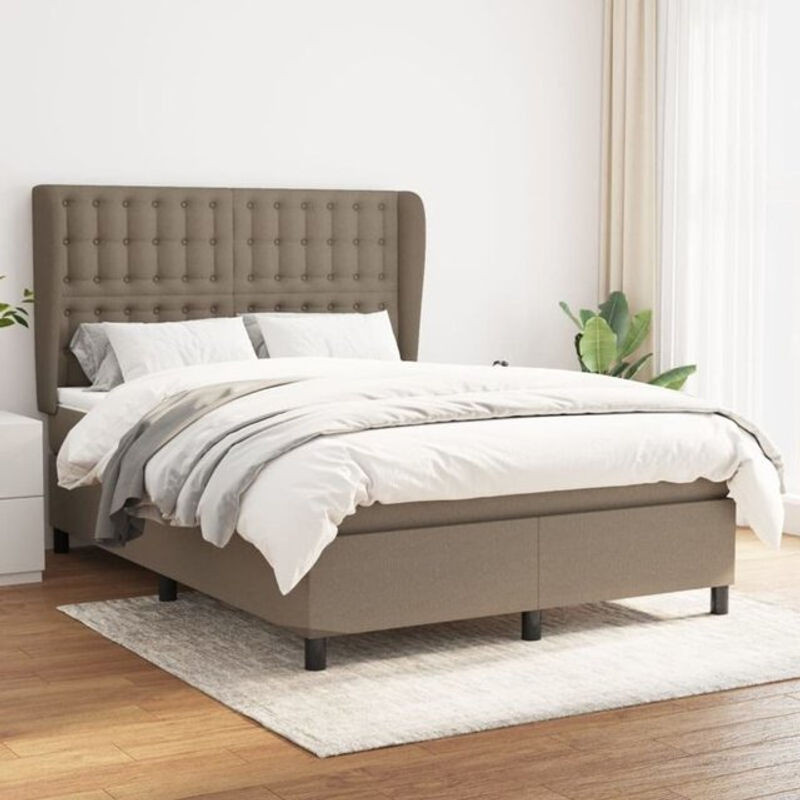 Vidaxl Boxspringbett mit Matratze in Taupe meliert aus Stoff und Holzwerkstoff B/T/H: 140 x 190 cm - Bild 1