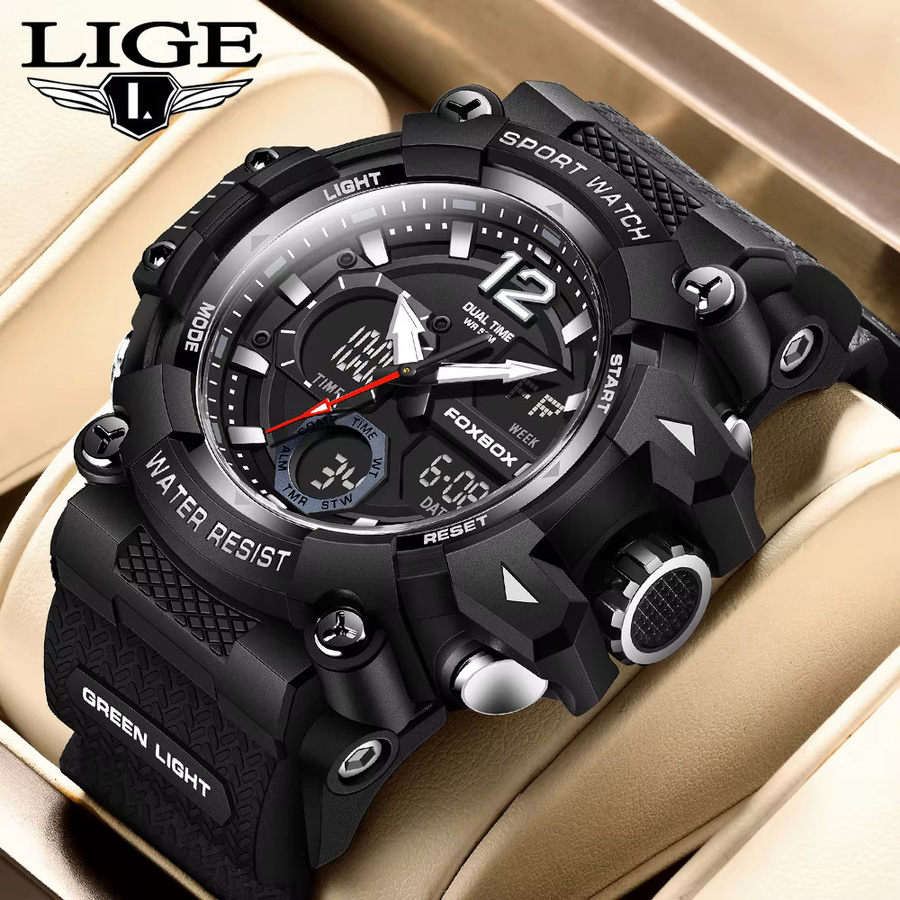 LIGE Armbanduhr Digitaluhr, Kunststoff, Edelstahl, Schwarz, Herren - Bild 3