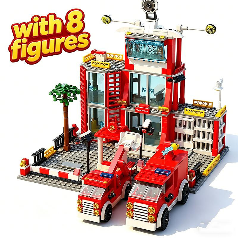 Linyi toy Feuerwehr Station Gebäude Blöcke bunte Set - Bild 5