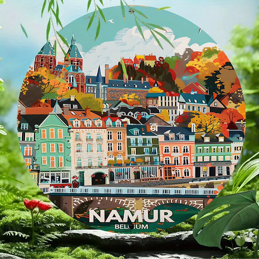Potdemiel Namur Belgium Vintage Art Rundes Metallschild Wanddekoration Multicolor Durchmesser: 20 cm - Bild 3