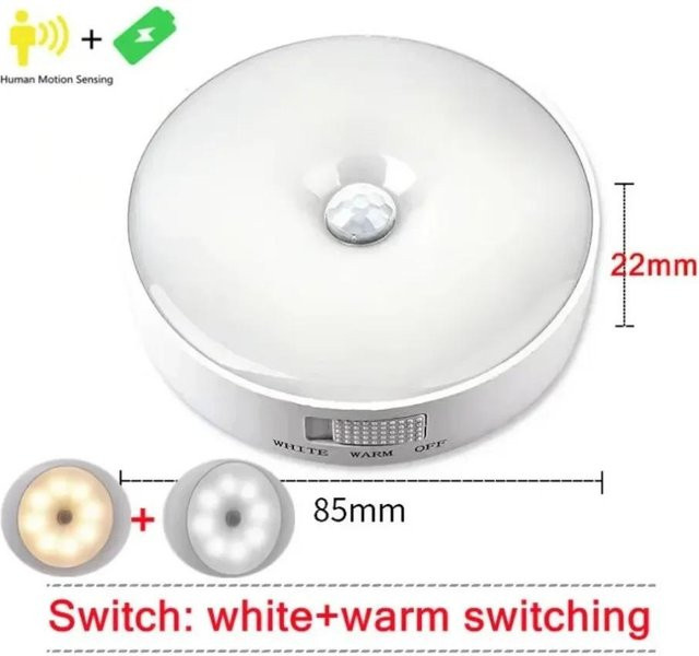 YJMP Super Lighting LED Nachtlicht mit Bewegungssensor, USB wiederaufladbare Schranklampe, weiß - Bild 1