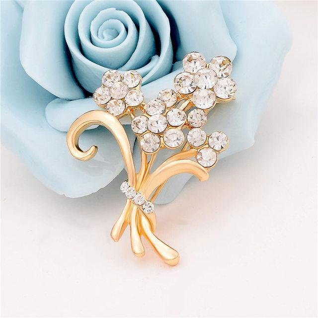 YIRAN Jewelry Brosche, Goldfarben, Blumen, Schmetterling, Kristall, Damen - Bild 1