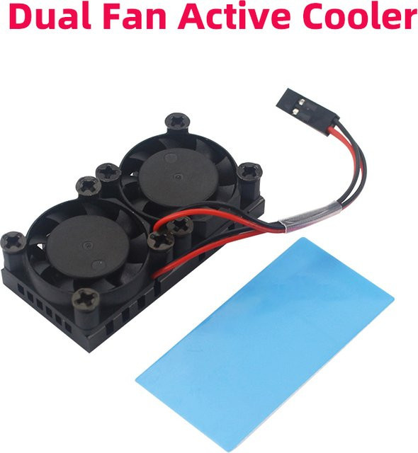 SHCHV Aktiver CPU-RAM-Kühler mit zwei Lüftern und Silikon-Wärmeleitpad für Raspberry Pi 4, Modell B 3B+ 3B, Schwarz - Bild 1