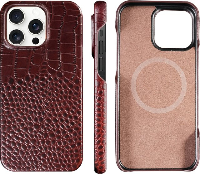 Luxuriöse MagSafe-Hülle aus Naturleder für iPhone 15, 16, 17 Pro Max und Pro in Rot oder Braun - Bild 1