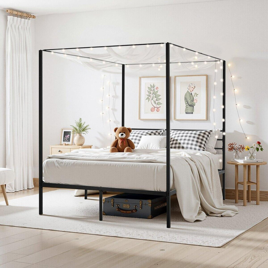 Buying Solutions MB Queen-Size Himmelbettgestell aus Metall in Schwarz mit Vierpfosten-Design, B/T/H: 150 x 200 x 183 cm - Bild 5
