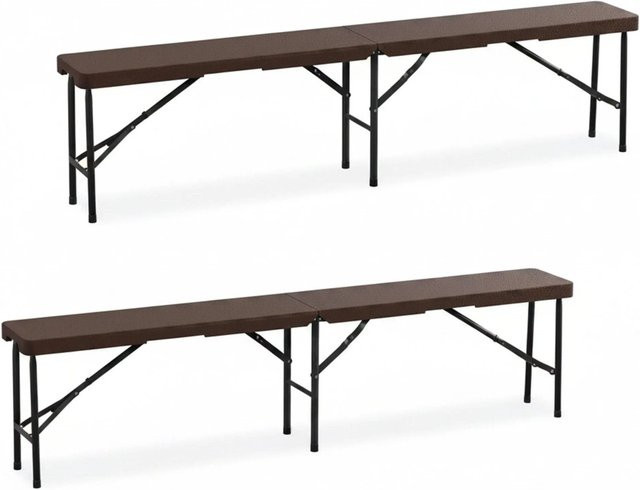 Relaxdays Bierbank 2er Set klappbar aus Kunststoff und Stahl in Braun, B/T/H: 180 x 43 x 25 cm - Bild 1