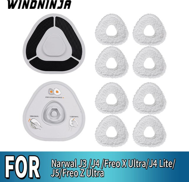 WINDNINJA Moppständer und Mopptücher in Weiß für Narwal Freo X Ultra, Freo Z Ultra, J3, J4, J4 Lite und J5 Saugroboter Ersatzteile - Bild 1