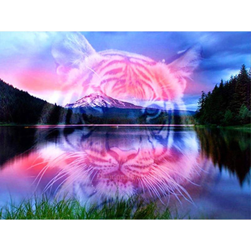 FIYO Diamond Painting 5D Tiger Mosaik Set als DIY Tier Stickerei zur Wanddekoration, mehrfarbig, B: 30 cm, H: 20 cm - Bild 2