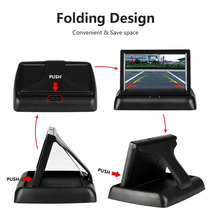 QueenDer Auto Backup Monitor Kamera Kit mit 4,3 Zoll faltbarem TFT LCD Bildschirm und Nachtsichtkamera in Schwarz - Bild 3