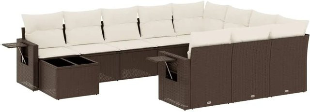 vidaXL 11-tlg. Garten-Sofagarnitur aus Polyrattan in Braun mit L-Form und Kissen - Bild 1