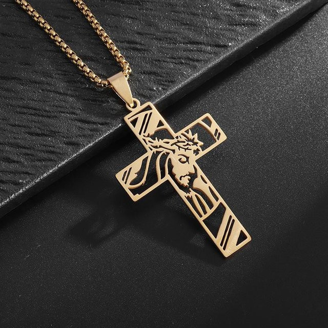 YIRAN Halskette mit Kreuzanhänger, Kupfer, Gold, Unisex - Bild 1