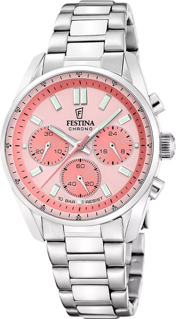 Festina Damenuhr Chronograph, Edelstahl, Pink, 38 mm, Quarz - Bild 1