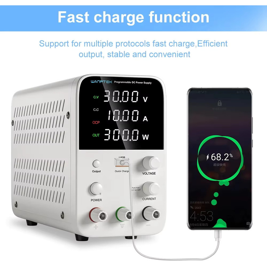Wanptek Labor-Netzteil Einstellbare Labor-Gleichstromversorgung mit OCP-Ausgang 30V 10A 300W / 60V 5A 300W / 120V 3A 360W - Bild 3