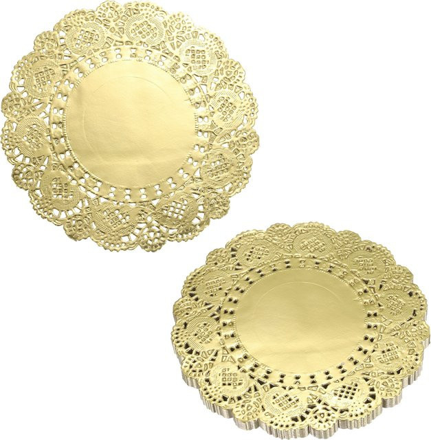UXCELL Runde Spitzen-Papier-Doilies aus Einweg-Papier in Weiß und Gold zur Dekoration von Kuchen und Desserts - Bild 1