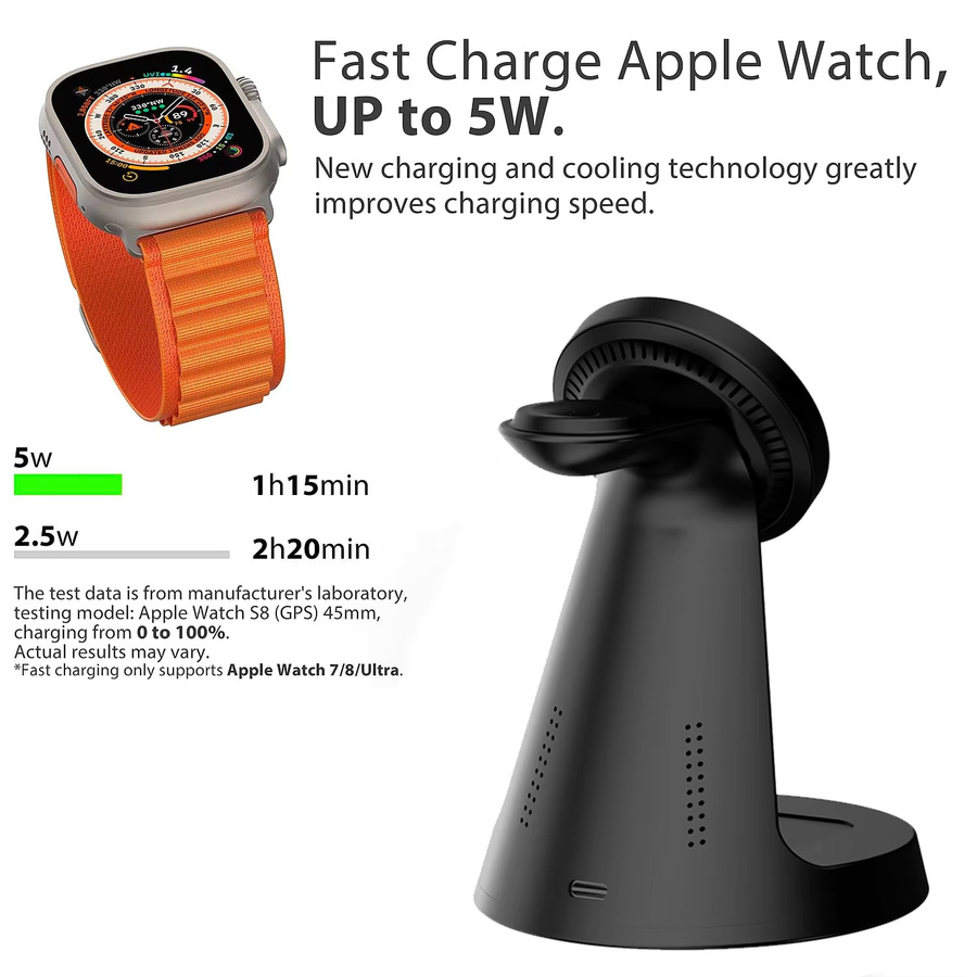 3-in-1 Magnetisches kabelloses Ladegerät Travel Dock für Apple iPhone, Apple Watch und AirPods Pro in Schwarz - Bild 5