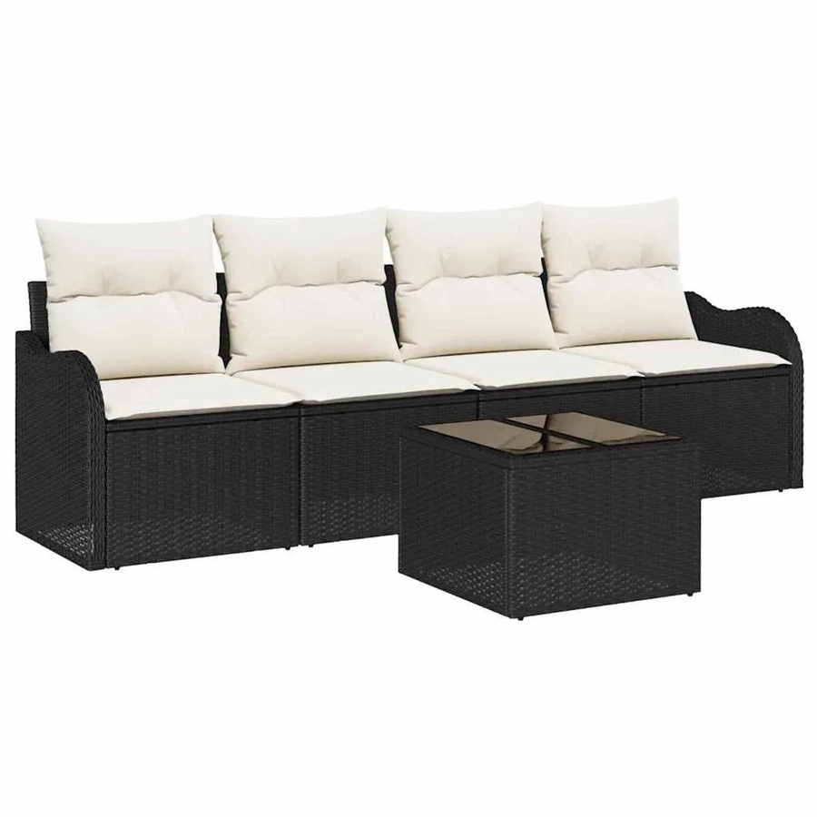 vidaXL 5-teiliges Garten Sofa Set aus Polyrattan in Schwarz mit Kissen für Garten, Balkon und Terrasse - Bild 2