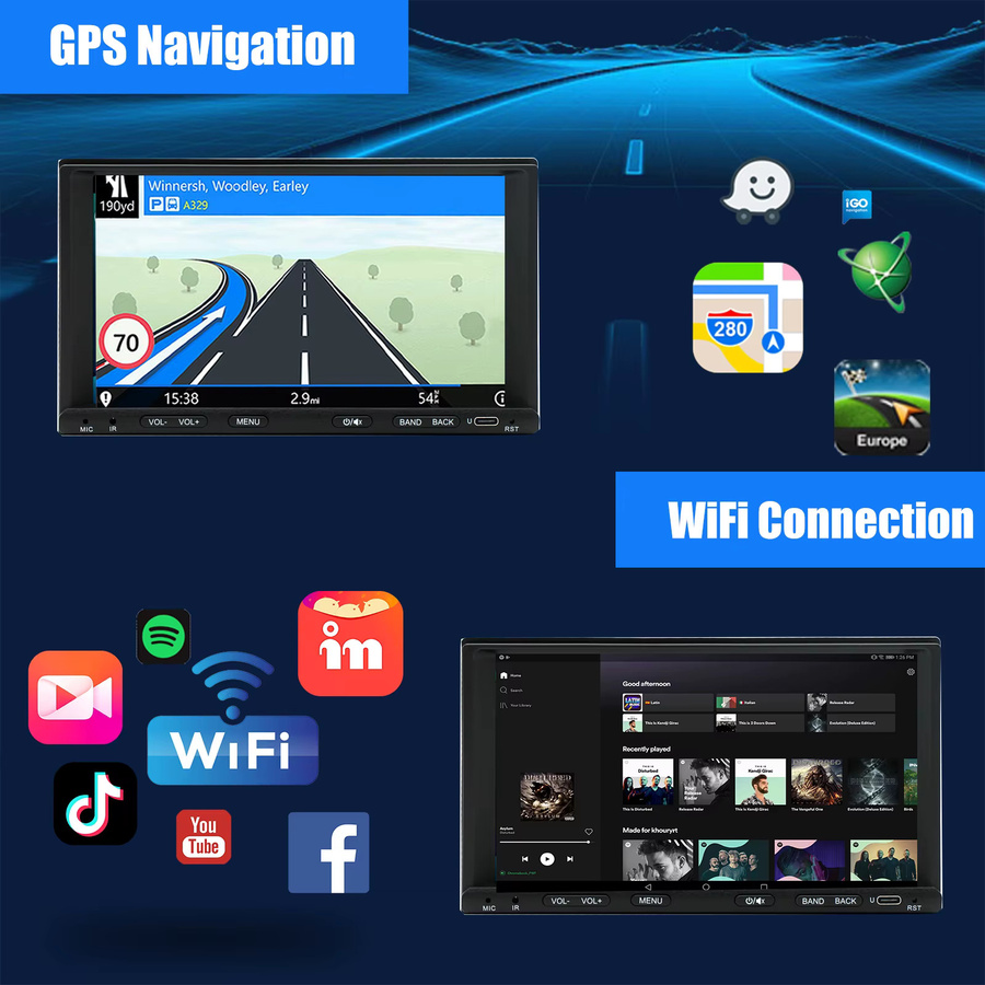 ESSGOO Android 15 Autoradio mit 7 Zoll Touchscreen, 2 DIN, Schwarz, kabelloses CarPlay und Android Auto, GPS, WLAN, Bluetooth, USB Typ-C und Lenkradsteuerung - Bild 5