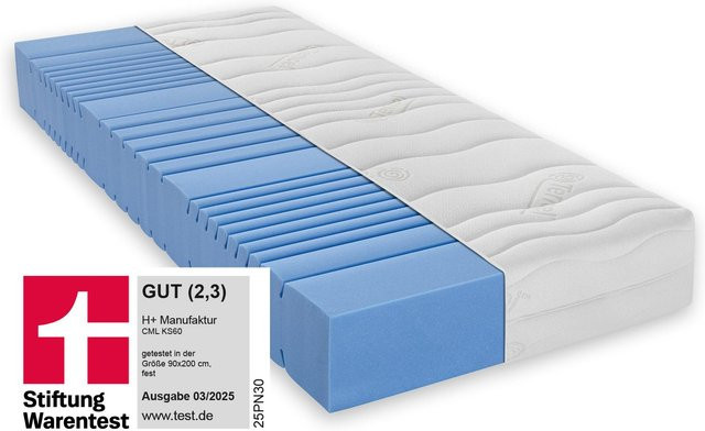 H+ Manufaktur CML KS60 Kaltschaummatratze in Weiß, H3, B/T/H: 90 x 200 x 22 cm - Bild 1