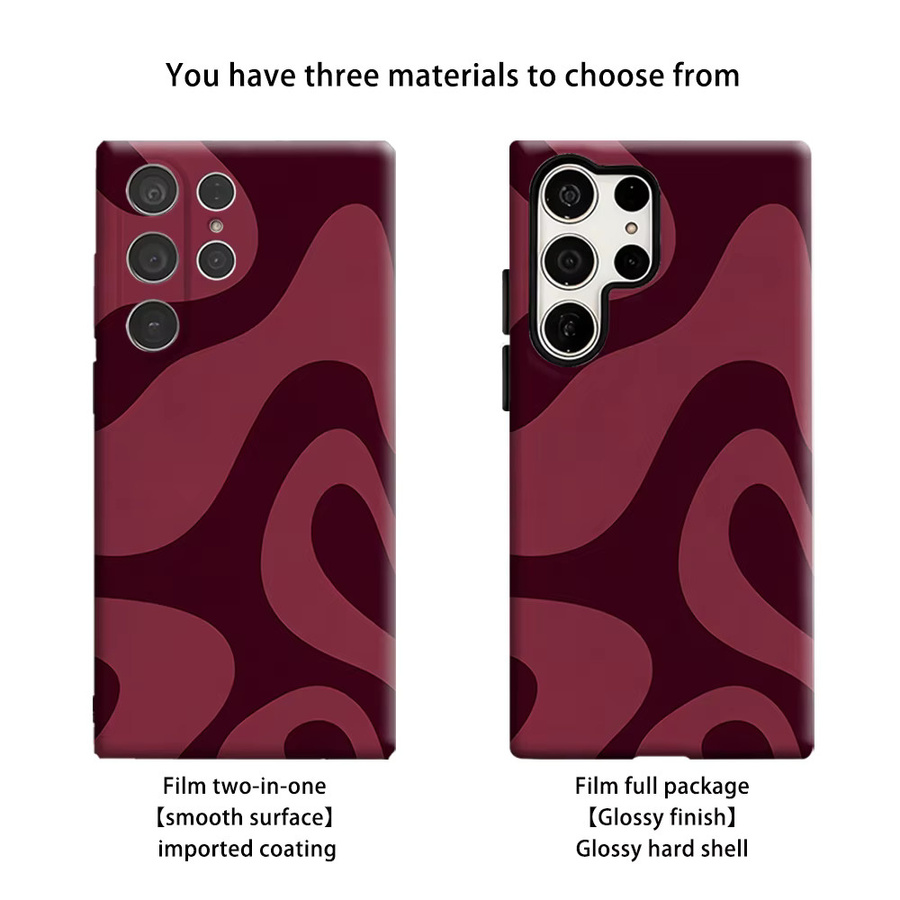 Stoßfeste Doppelschicht Handyhülle mit Wellen-Design für Samsung Galaxy S26 S25 S24 S23 Ultra Plus in Burgunderrot - Bild 2