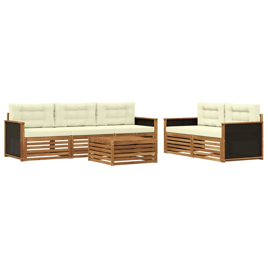vidaXL Outdoor-Sofagarnitur aus Akazienholz mit 6 Teilen in Natur und Beige - Bild 2