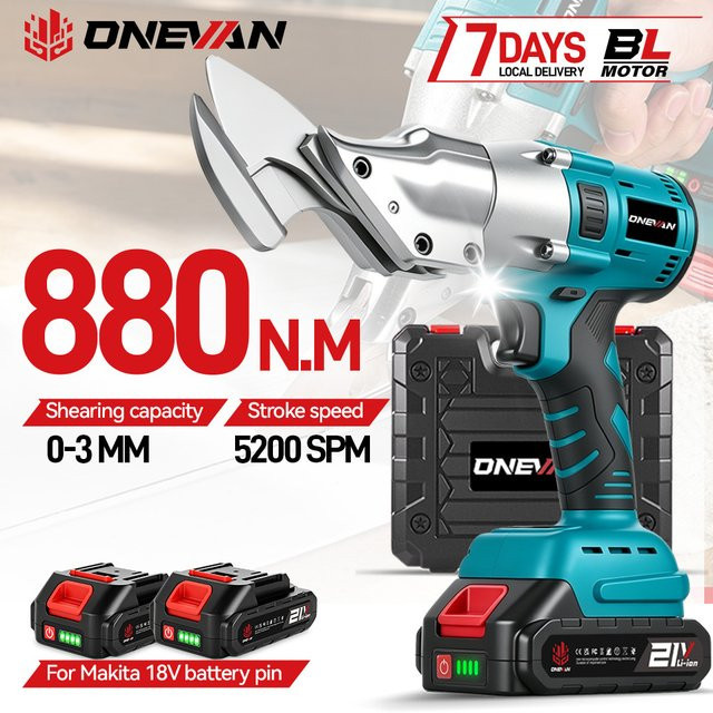 ONEVAN Bürstenlose elektrische Blechschere 2000W 880N.M kabellos für Makita 18V Akku, Metall- und Lederblechschneider in Petrol - Bild 1