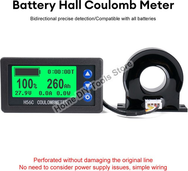 Aideepen H56CH Halle Coulomb Messgerät mit LED Display als Ampere Voltmeter und Kapazitätsindikator für 9-100V und 400A in Schwarz - Bild 1