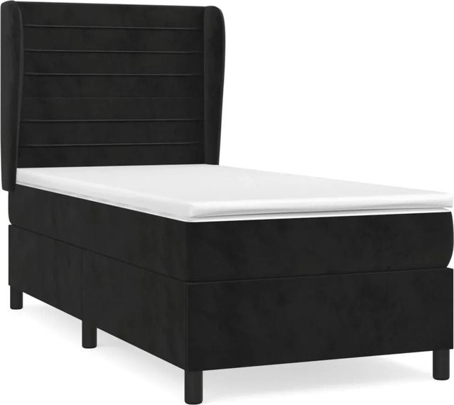 vidaXL Boxspringbett mit Matratze in Schwarz aus Samt, Hybrid-Modell mit Taschenfederkern, B/T: 100 x 200 cm - Bild 1
