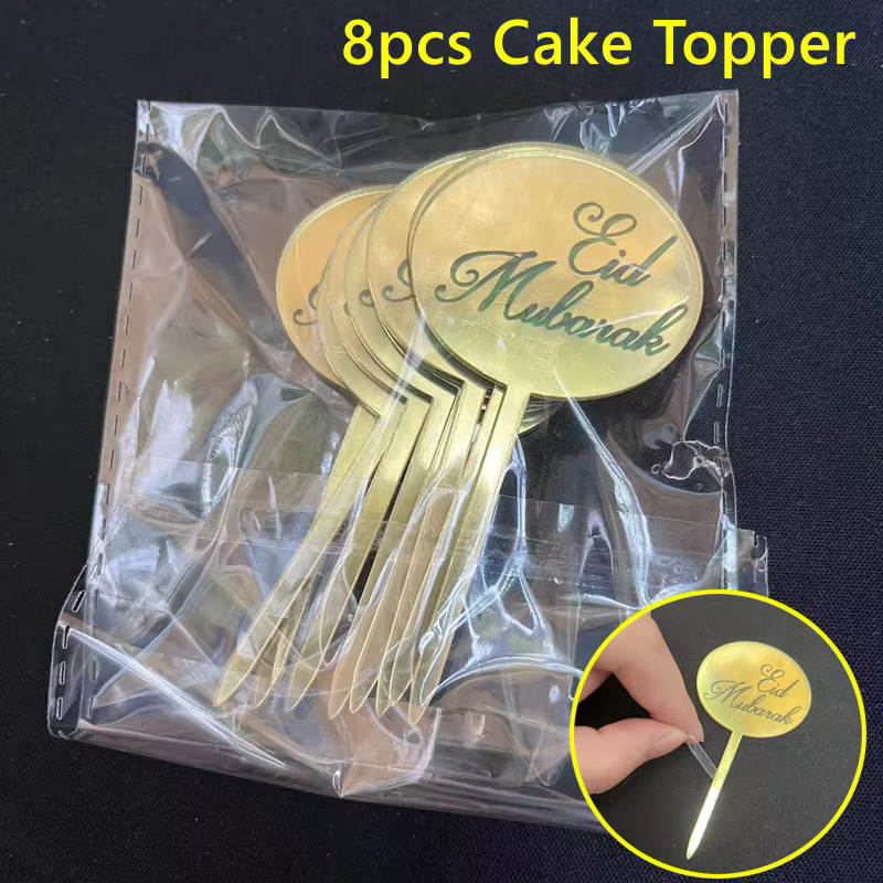 8er Set Eid Mubarak Kuchen Topper von Alivparty in Gold für Ramadan und Islamische Feste - Bild 2
