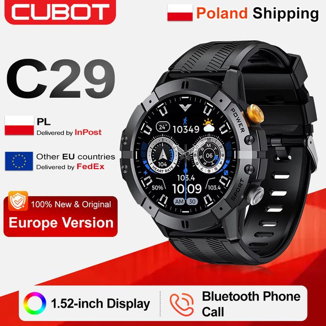 Cubot C29 Smartwatch in Schwarz mit 1,52 Zoll Display, Bluetooth-Anrufen, 1 ATM Wasserdichtigkeit und Herzfrequenz-Überwachung - Bild 1