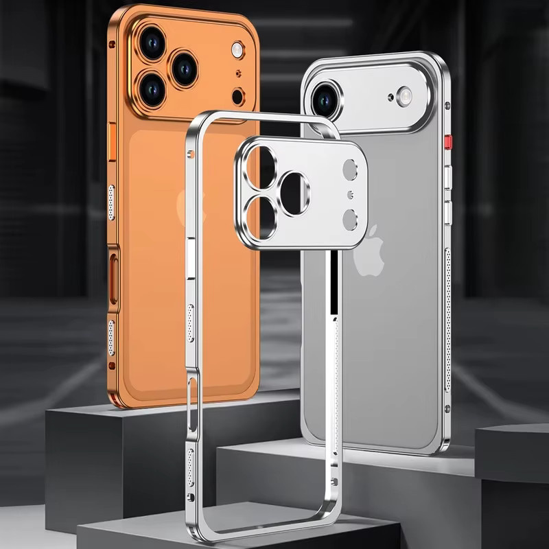 Luxuriöse Handyhülle aus Metalllegierung mit abnehmbarem Linsenschutzrahmen für Apple iPhone 17 Air, iPhone 16 und iPhone 15 Pro Max in Orange - Bild 2