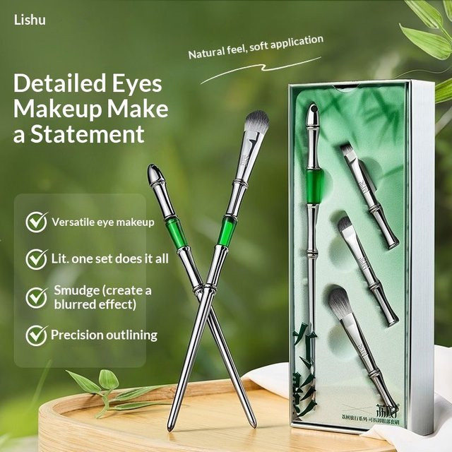 Lishu Bambus-Make-up-Pinsel, 3-in-1 Lidschatten- & Eyeliner-Pinsel, Unisex - Bild 1