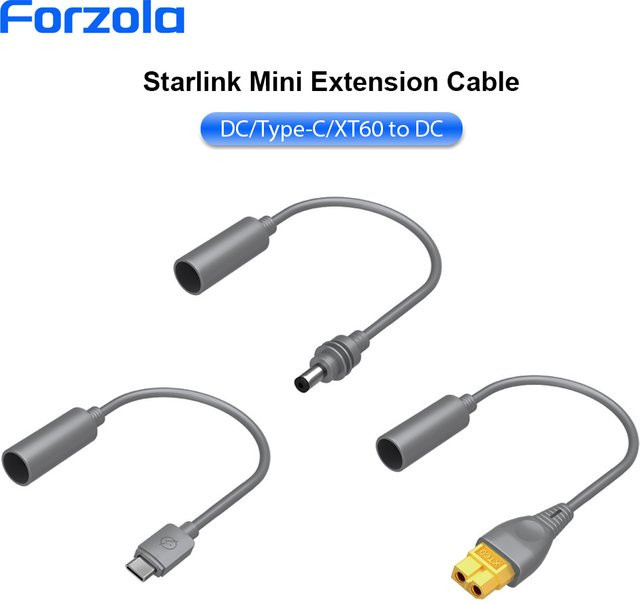 FORZOLA Starlink Mini DC-Verlängerungskabel Typ C zu DC XT60, IP68 wasserdichter Stromwandler Adapter, Länge: 18 cm - Bild 1
