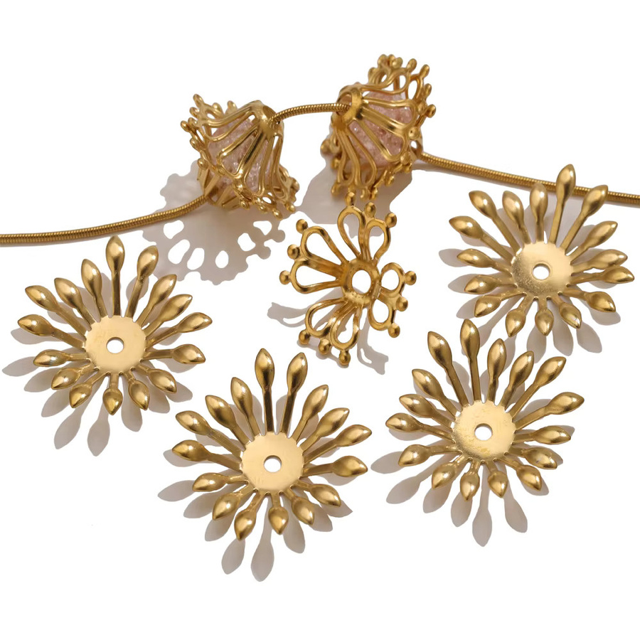 Aiovlo Charms Anhänger, Edelstahl, Vintage, Gold, Blume Spacer Perlen - Bild 2