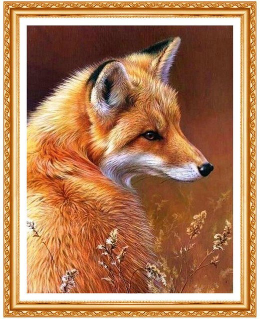 FIYO 5D Diamantstickerei Set Fuchs in Schwarz und Multicolour, Quadratisches Diamantgemälde für Erwachsene, B/H: 20 x 30 cm - Bild 1