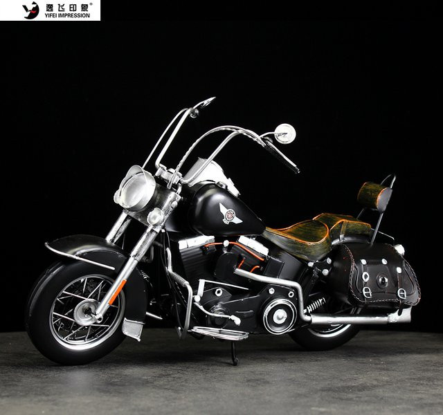 YIFEI IMPRESSION Vintage Motorradmodell aus Eisen im Maßstab 1:6, handgefertigte Retro Motorrad-Figur in Schwarz als Wohndekor Ornament für 12-Zoll Actionfiguren - Bild 1