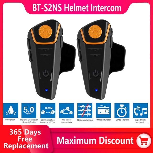 XINOWY BT-S2NS Motorrad Bluetooth Helm Headset Intercom mit FM und MP3, wasserdicht, Schwarz - Bild 1