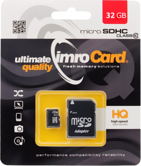 Imro microSDHC Speicherkarte 32GB Klasse 10 UHS-1 U1 in Schwarz mit Adapter - Bild 1