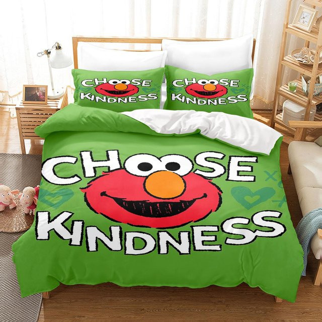 Gu Tao Sesamstraße Anime Bettwäsche-Set 3-teilig aus Polyester, Grün, B/H: 180 x 210 cm - Bild 1