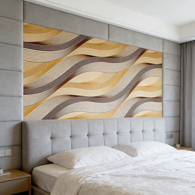TTOKKONG WALLPAPER Selbstklebende Wandgestaltung aus PVC-Vinyl in Gelb mit modernem 3D-Wellenmuster und geometrischem Design, waschbar und strukturiert - Bild 1
