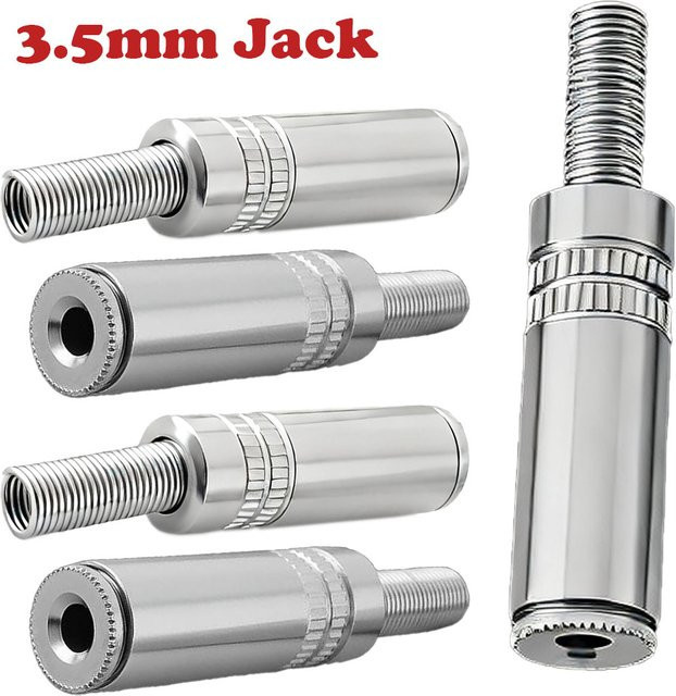 FRHY 5er Set 3,5mm Stereo Audio Buchsen Weiblich, 3-Polige TRS Stecker zum Löten in Silber - Bild 1