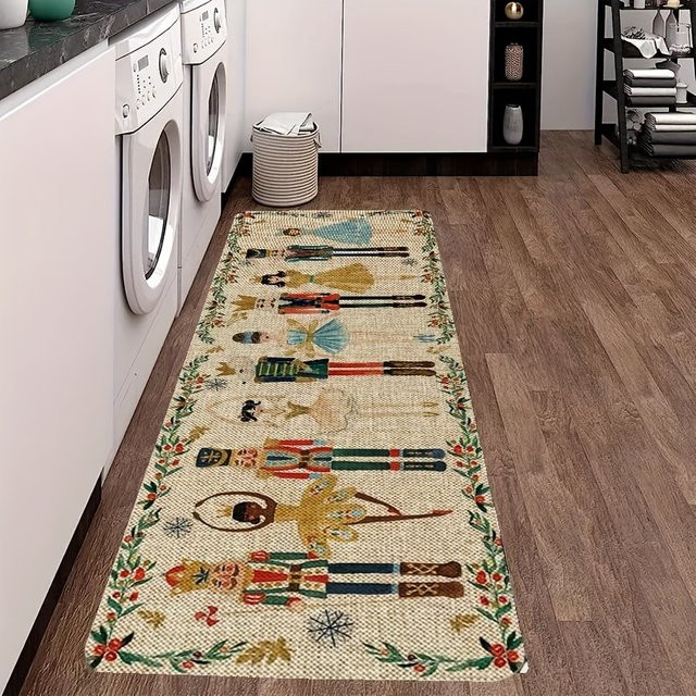 VIKAMA Festliche Bodenmatte mit Nussknacker-Motiv aus Polyester in Multicolour, maschinenwaschbarer Flanell-Teppich für Küche und Flur, B/T/H: 40 x 40 x 40 cm - Bild 1