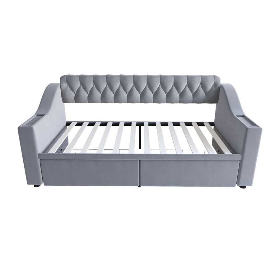 Merax Schlafsofa mit USB-Ladefunktion und Stauraum in Hellgrau, B/T/H: 90 x 190 cm - Bild 2