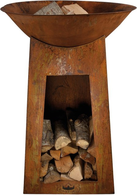 Jet-Line Feuersäule Cambridge mit Feuerschale und Holzlagermöglichkeit in Rostbraun, H x B x T: 110 x 72 x 72 cm - Bild 3
