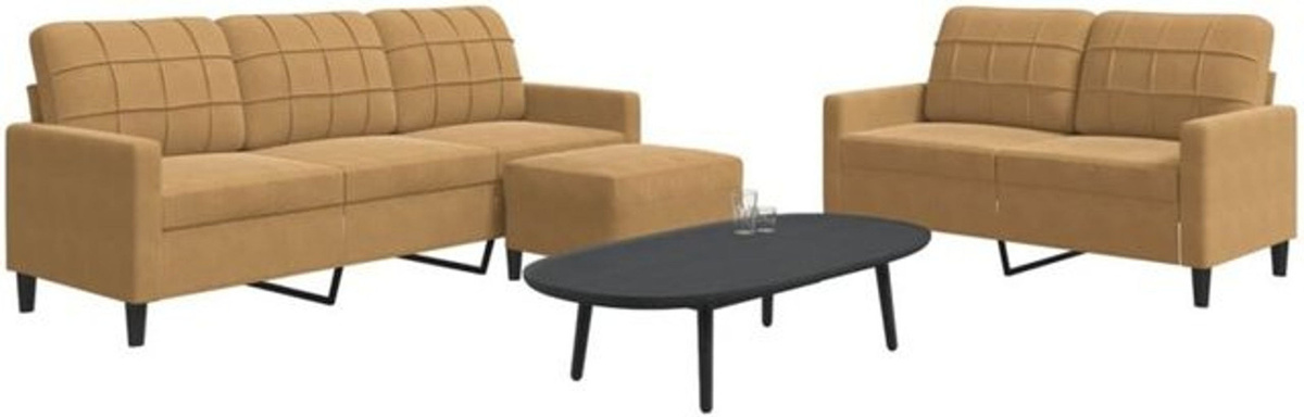 3-tlg. Ecksofa Garnitur vidaxl aus Samt in Braun mit Kissen und Metallgestell im modernen Design - Bild 1