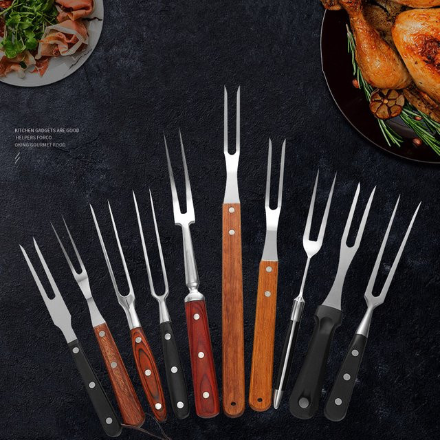 Fleischgabel aus Edelstahl in Silber mit langem Griff für Grill und Servieren - Bild 1